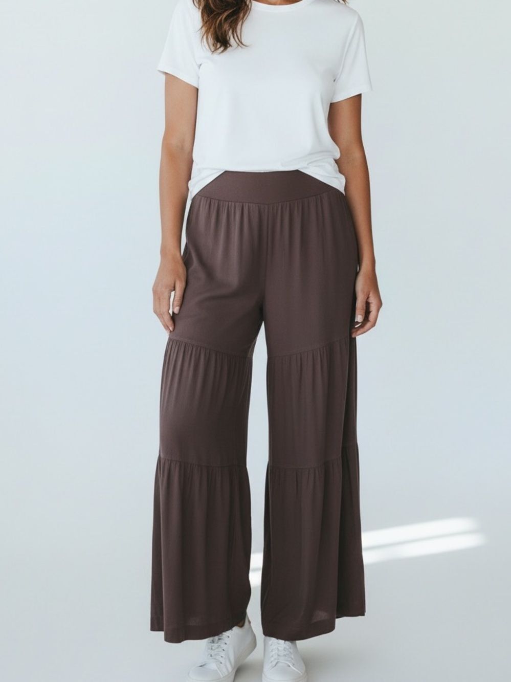 Soft Surroundings Plum Purple Wide-Leg Tiered Palazzo Pants